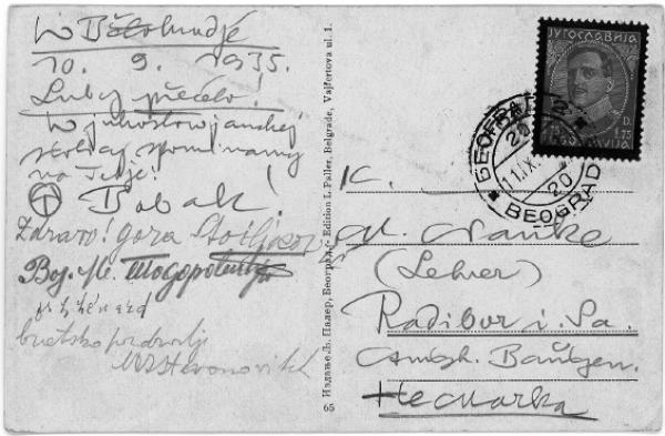 Postrow Měrćina Nowaka-Njechorńskeho a dalšich na Michała Nawku z Běłohroda z lěta 1935 Wobraz: Serbski kulturny archiw