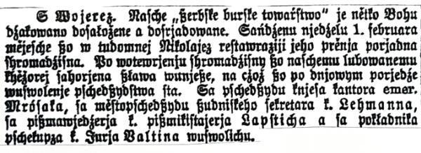 1. februara 1885, dozałoženje WSBT   Reprodukcija: z artikla SN z dnja 07.02.1885