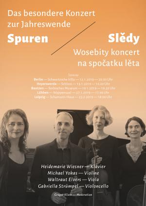 Koncert »Slědy/Spuren« w rjedźe wosebitych koncertow na proze nowe ho lěta, prěni koncert 12. januara we wili Schwartz w Berlinje, sobu skutkowacy: Heidema rja Wiesnerec, Michael Yokas, Waltraut El vers, Gabriella  Strümpel 