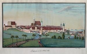  Johann Michael Reuther (1787&ndash;1849): &raquo;Budissin von der Mittag Seite&laquo;. Budy&scaron;in, wokoło 1815/1820. Tempera na papjerje. &copy; Muzej Budy&scaron;in: R 4945.  Reprodukcija:  Holger Hinz, Budy&scaron;in