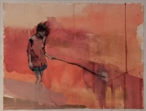 Inspirěrowana w&oacute;t wobraza Iris Brankačkoweje: &raquo;Źowćo z ka&scaron;erjom&laquo; (2015), gua&scaron;a na papjerje.   Foto: Źilka