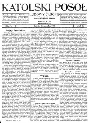 28. septembra 1928 pisaše so w Katolskim Posole wo tak mjenowanej »španiskej khorosći«.  Reprodukcija: Serbska centralna biblioteka